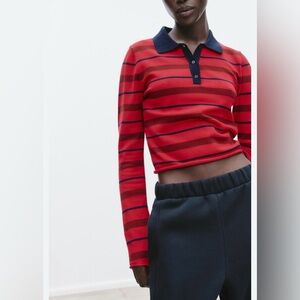 Zara Red Striped Polo Top